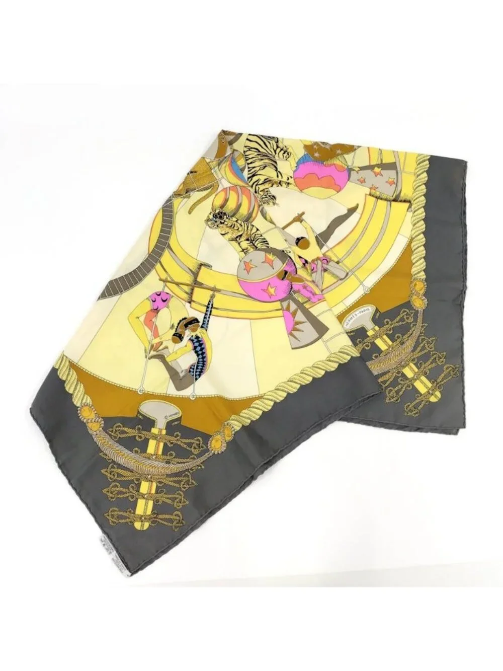 Hermes Carre 90 Scarf Circus Silk 100% Gray Xmulticolor